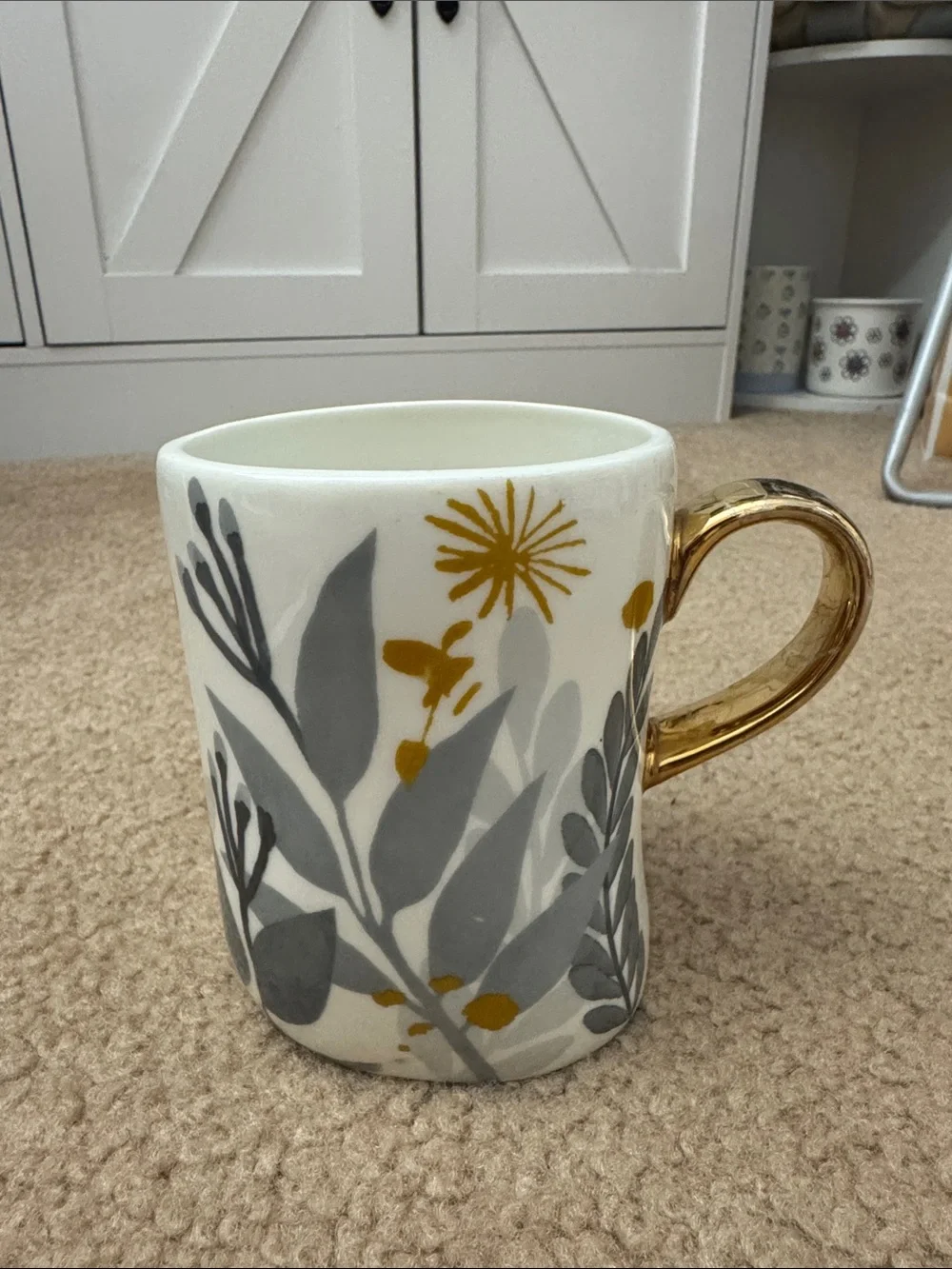 Ceramic Floral Mug with Gold Handle